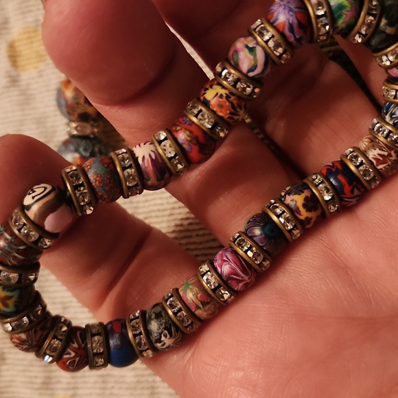 Vintage boho clay bead bracelets stretch - Picture 3 of 4